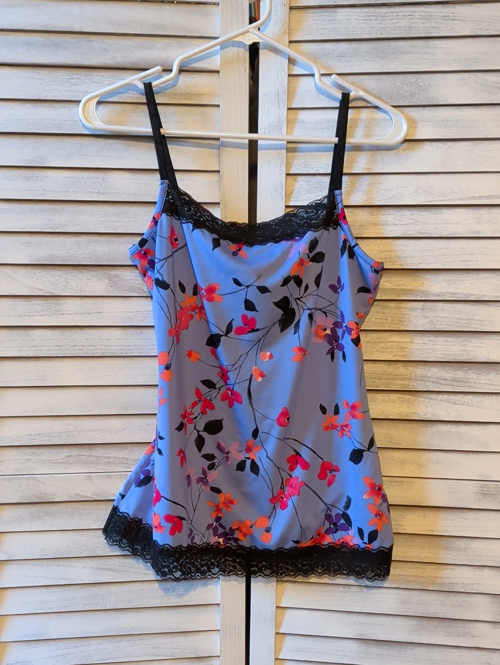 Fashion Bug Lavender Floral Lace-Trim Camisole with Black Straps